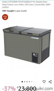 Voltas CVF320DD P/CVF320DA4-P-PL Double Door Deep Freezer cum chiller, 320 Liters, Convertible, GREY
