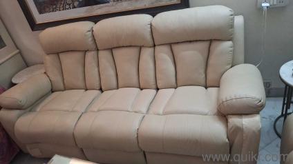 Cream Leather Recliner Sofa Set from Evok 3 Pieces    Selling my premium cream leather recliner sofa set, gently used and well-maintained.