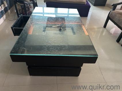 Designer Teak Wood Glass Top Center Table with Storage - Like New