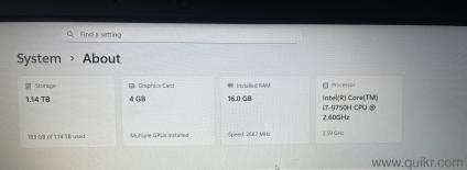 Acer Nitro 5, 16 GB Ram, 1.14TB storage, 4GB graphics card, i7 9th gen