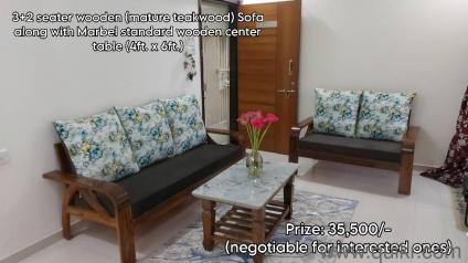 teakwood 3+2 sofa set + standard centre table