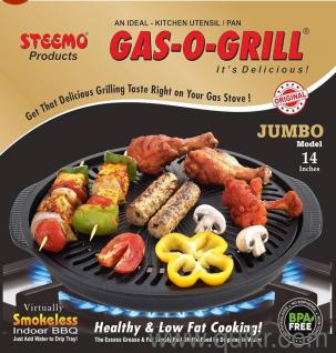 Gas O Grill Aluminum Non-Stick Smokeless Indoor Tandoor Gas Grill Cook Top BBQ GasoGrill, BY STEEMO 14 inches Jumbo.
