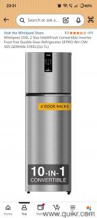 Whirlpool double door 260 ltr fridge excellent condition 22 month old showroom condition