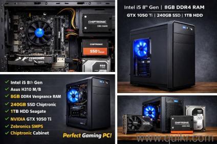 I5 8th generation 310 Asus M/B8GB DDR-4 Vengeance (New)240GB SSD Chiptronic 1TB HDD Seagate 1050 ti Graphic Zebronics SMPSChiptronic cabinet