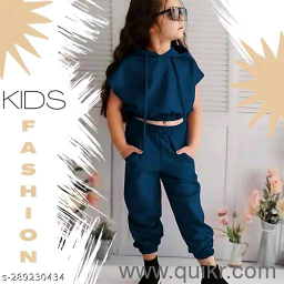 Kids Girls Stylish Hooded Crop Top and Jogger Set