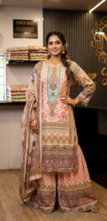 long kurti sharara set size free x and xl both can wear breathable soft fabric new pehna hua nahi hai 