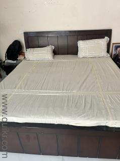 Teak wood king size bed in excellent condition with storage and side tables