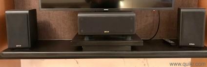 Compact home-theatre system with Denon receiver and QUAD bookshelf speakers