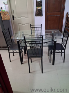 4-Seater Glass Dining Table with Chairs  Good Condition