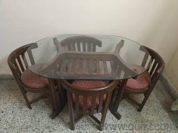 Glass Top solid wooden Dining Table with 4 Cushioned Chairs