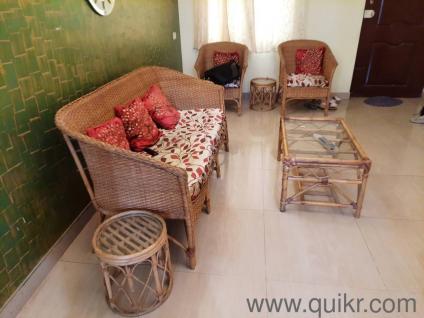 Cane Sofa set 3+1+1 with one glass top Center Table and two side stools