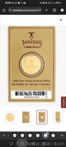gold coin 1 gram 9999 tanishq with Bill box 