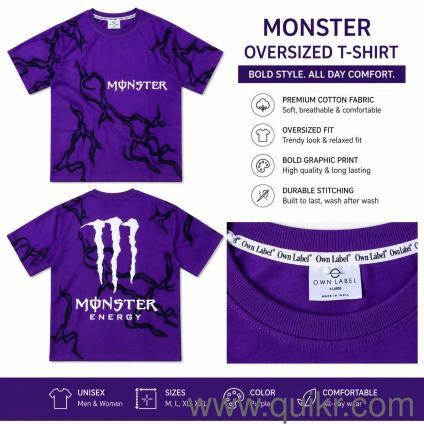 Purple Oversized Graphic T-Shirt | Monster Print | Premium Cotton | Unisex Streetwear