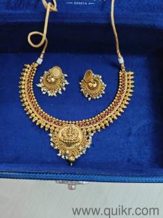 Traditional Lakshmi Design Choker Necklace Set with Jhumkas | Red Stone Temple Jewellery