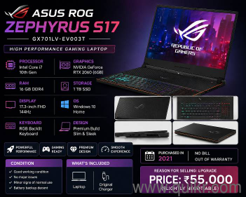 Asus ROG Zephyrus S17 Gaming Laptop i7 10th Gen / 16GB / 1TB SSD / RTX 2060
