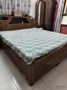 King Size Wooden Bed with Storage + Dressing Table with Stool | Combo Set
