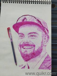 Handmade Ball Pen Portrait of Indian Cricketer Virat Kohli| Custom Sketch | Wall Art | Gift