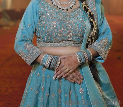 Heavy Designer Sky Blue Lehenga with Custom Stitched Blouse  Worn Onc