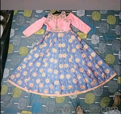 Anarkali Dress - Peach & Blue Floral