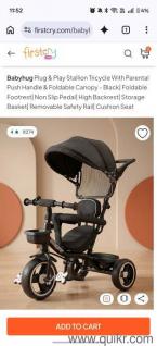 Babyhug Plug & Play Stallion Tricycle With Parental Push Handle & Foldable Canopy - Black 