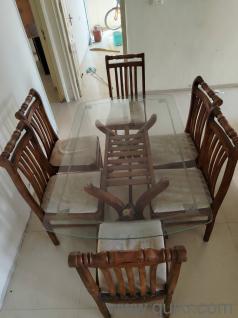 6-Seater Wooden Dining Table with Glass Top & 6 Chairs