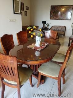 6 seater dining table + 6 chairs: Excellent condition, teak wood, antique styled set