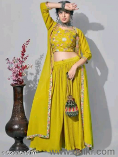 Shaswat Floral Embroidered Top with Palazzo and Shrug