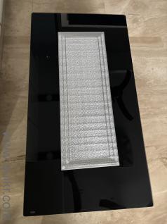 Black centre table in good condition with glass top and one drawe