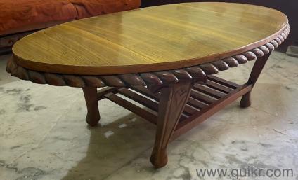 Solid Teak Wood Oval Carved Center Table
