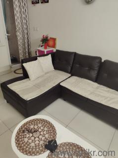 Brown leatherette L shaped sofa