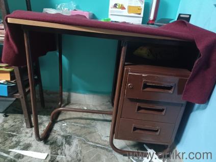 Metal Office Table with Wooden + Glass Top  Repainted