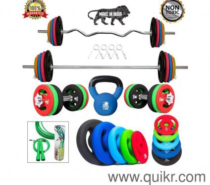 Whole gym set of 80 kg weights and bench