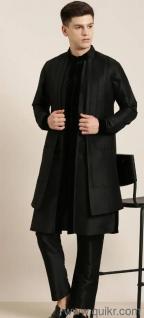 Luxury Black Designer Sherwani with Long Jacket  The Ethnic Co.