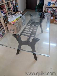 6 Seater Glass Dining table for Sale with hard wood base