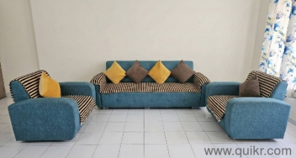 Complete Living Room Package: 3+2+1 Blue Sofa Set AND Matching Coffee Table  Like New!