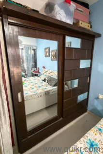 Dark Brown Wooden Sliding Wardrobe and Steel Wardrobe