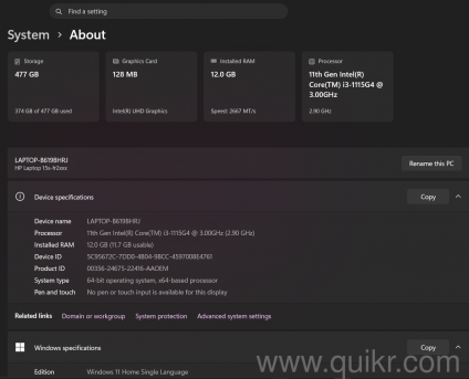 HP i3 11th Gen Laptop | 12GB RAM | 512GB SSD | Good Battery | 25K