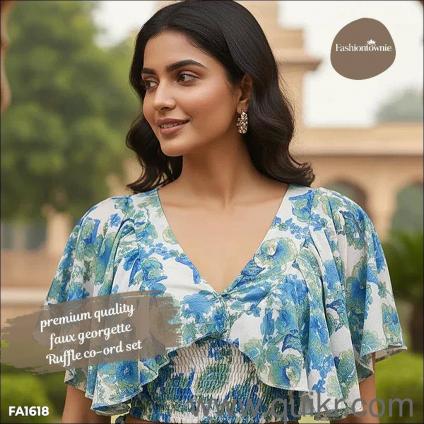 Women's Multi-Color Floral Printed Georgette Skirt Co-ord Set