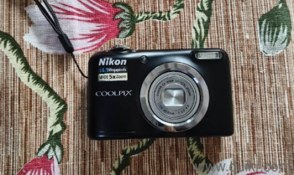 This is a Nikon COOLPIX A10 digital camera in black featuring 16.1 megapixels and a 5x optical zoom.