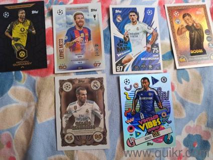 Rare Topps UEFA Champions League Football Trading Cards Bundle (Lionel Messi, Rodri, Bellingham,Gareth Bale,Serhou Guirassy Black Edge,Vintage Ashley Cole)