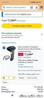  Laser Barcode ScannerMotorola / Zebra LS2208 Handheld 1D