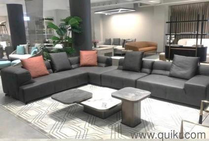 Kerf Living Eva Model L-Shape Sofa in Warm grey faux leather 