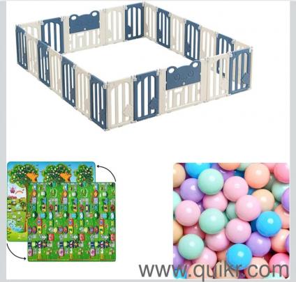 Kids Station Little Bear Design Baby Play Yard 150 x 200 with Playmat & 20 Colourful Balls, Strong Safety Playpen