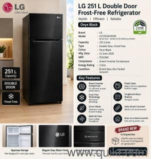 Brand New LG 251L Double Door Frost-Free Refrigerator | Onyx Black | June 2026