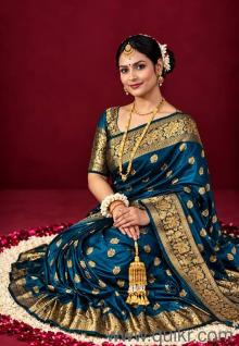 Peacock Women's Kanjivaram Silk Blend Saree with Unstitched Blouse Piece