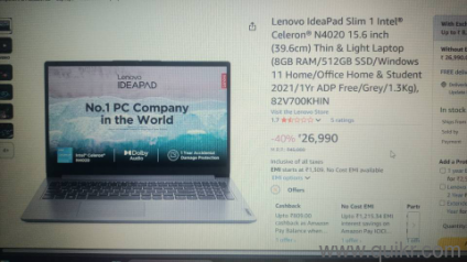 Lenovo IdeaPad Slim 1 Intel  Celeron N4020 15.6 inch (39.6cm) Thin & Light Laptop (8GB RAM/512GB SSD/Windows 11 Home  