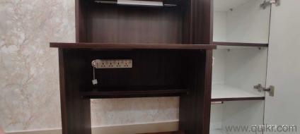 Custom-Made Plywood Study Table & Detachable Storage Cabinet | Premium Walnut Laminate