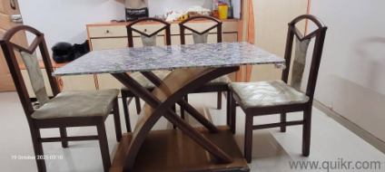 Glass And teak wooden base Dining table + 4 chairs