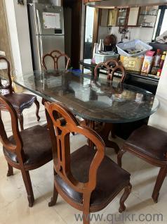 6 seater Wooden Dining Table with Glass top and Chairs