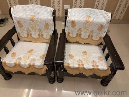 Premium Teak Wood 5-Seater Sofa Set + Glass Center Table